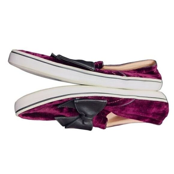 KATE SPADE Shoes Kate Spade Delise Too Bordeaux Velvet Black Nappa Bow Slip On S - Picture 2 of 6
